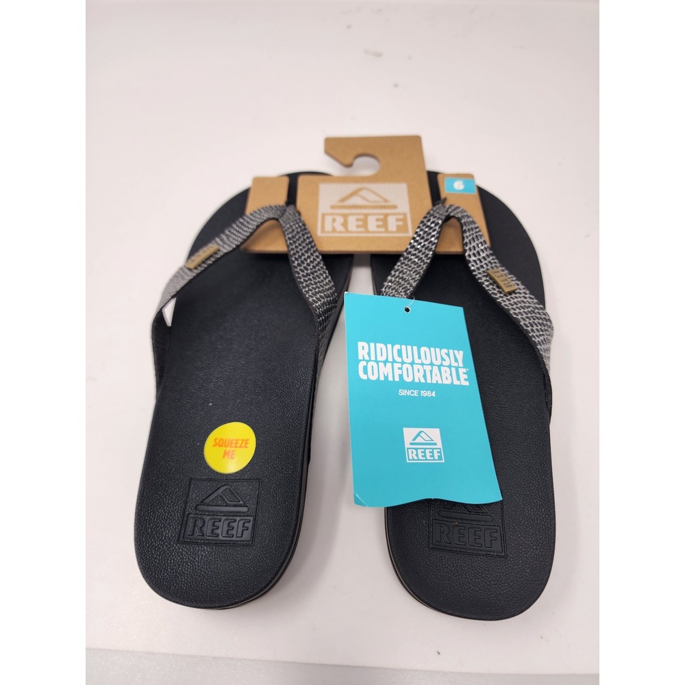 Reef Womens Cushion Court Snakeskin Flip Flop Sandals Black Faux Leather Size 6